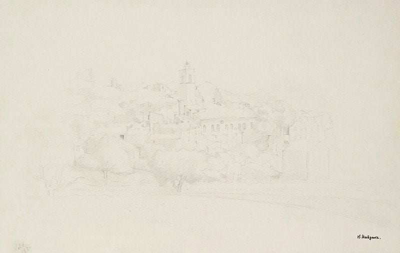 Kiyoshi Hasegawa (1891-1980)
Volx (Alpes de Haute-Provence). 1930. Mine de plomb sur vélin, [490 x 320], soigneusement lavée, titrée et datée dans l?angle inférieur gauche. Timbre de l?atelier.