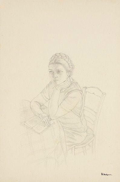 Kiyoshi Hasegawa (1891-1980)
Jeune femme à la tresse. Mine de plomb sur vélin, [315 x 480]. Timbre de l?atelier.