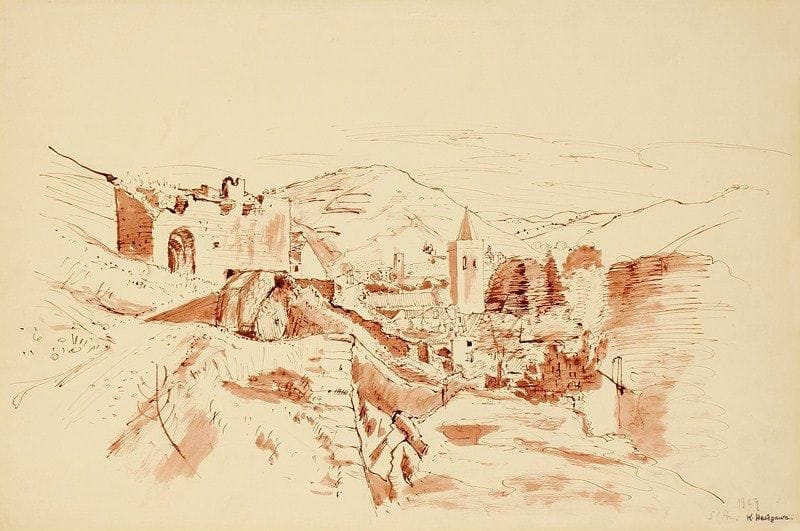 Kiyoshi Hasegawa (1891-1980)
Saint-Pons (Alpes de Haute-Provence). 1929. Plume et lavis d?encre sépia sur vélin, [493 x 325], titrée et datée à la mine de plomb dans l?angle inférieur droit. Très courte déchirure en tête. Timbre de l?atelier.