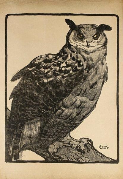 Paul JOUVE (1878-1973)
Grand-duc. 1914. Lithographie. 580 x 760. Félix Marcilhac, Paul Jouve, peintre, sculpteur animalier, Paris, Éditions de l?Amateur, 2005, p. 360. Belle épreuve d?essai, avant effaçage de certains traits de mise en place, sans la remarque, avec rehauts de gouache jaune dans les yeux, non signée, sur japon fort. Nombreux plis de manipulation. Petite tache brunâtre en pied. Toutes marges. De toute rareté.