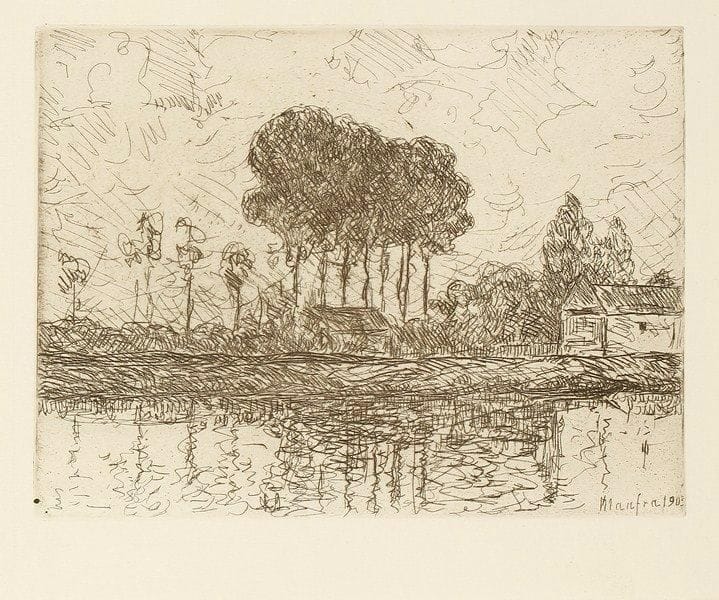 Maxime MAUFRA (1861-1918)
Saint-Nazaire, la vieille jetée. 1904. Eau-forte. 197 x 147. M. 41. Parfaite épreuve, l?une des 50 tirées sur japon pour les exemplaires de tête du livre de V.-E. Michelet, Maufra peintre et graveur, Paris, Floury, 1908.