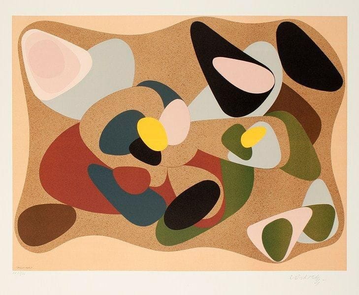 Victor VASARELY (1906-1997)
Ingui-Niel. 1970. Sérigraphie en couleurs. 645 x 490. Parfaite épreuve sur vélin blanc, l?une des 30 justifiées «E.A», numérotée et signée à la mine de plomb. Toutes marges.