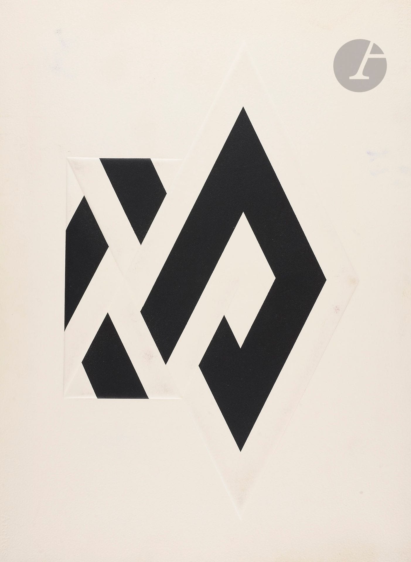 Omar Rayo (colombien, 1928-2010)
Nudobilia XXII. 1972. Sérigraphie et gaufrage en relief (empreinte de plaques découpées). [570 x 765]. Très belle épreuve sur vélin blanc fort, justifiée « A.P. », signée, datée et titrée au crayon. Petites salissures en surface et aux bords du feuillet. Toutes marges. Joint : affiche pour une exposition de l’artiste à l’Instituto Nacional de Bellas Artes y Literatura, Mexico, 1973. Offset. [455 x 695]. Ens. de pièces.