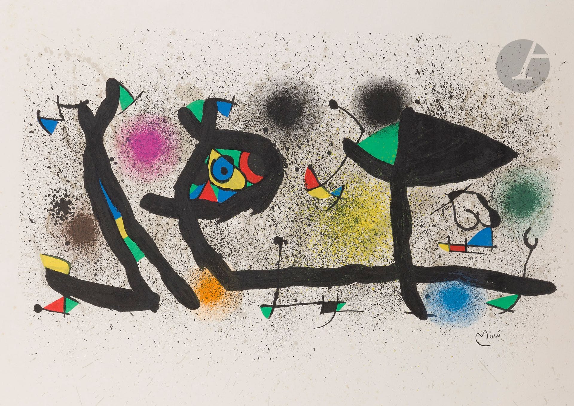 Joan Miró (1893-1983)
Sculptures. 1974. Lithographie. À vue : 750 x 525. Maeght 950. Très belle épreuve sur vélin crème. Rousseurs claires marginales. Toutes marges. Cadre.