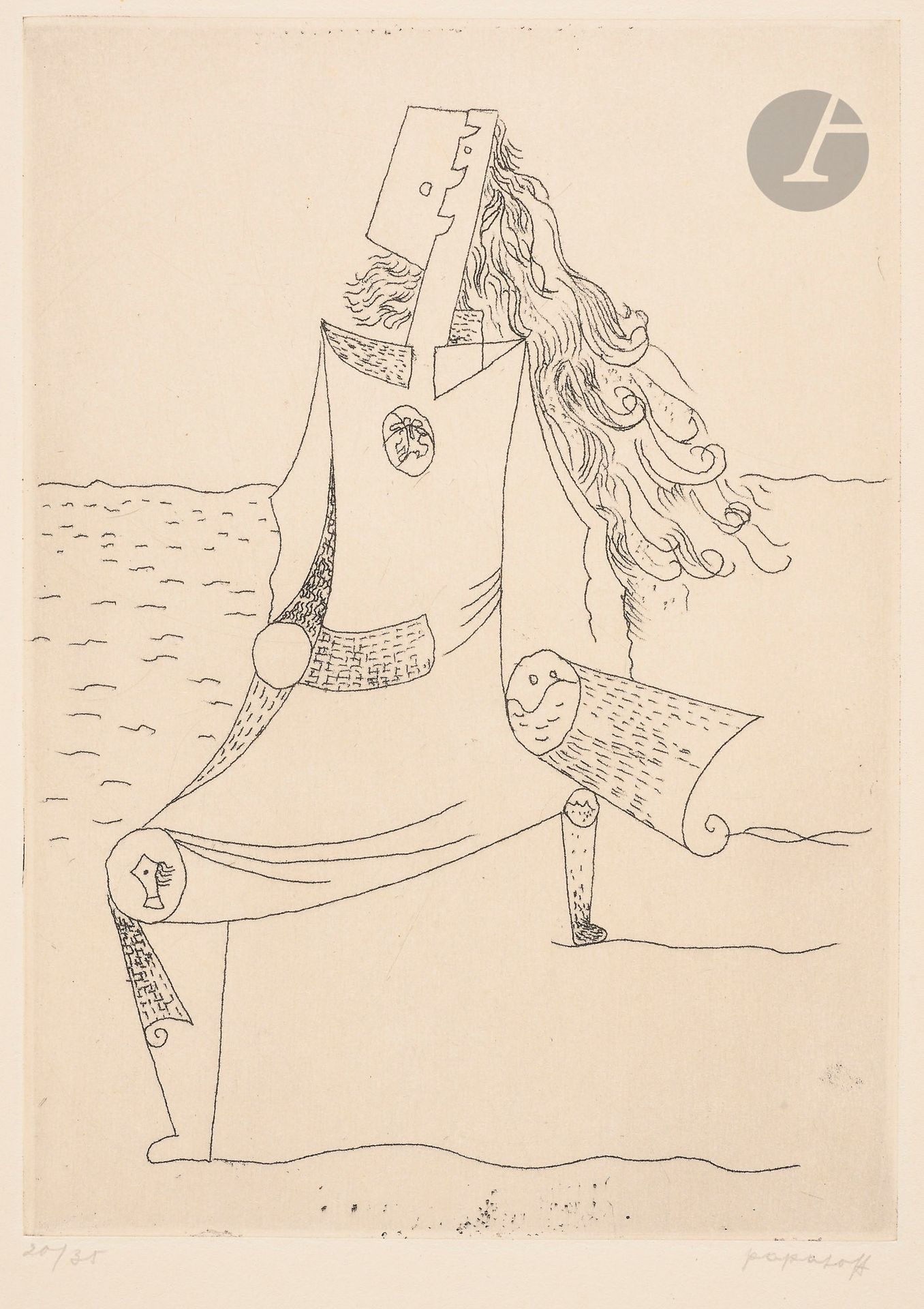 Georges Papazoff (Bulgarian, 1894-1972)
Woman by the sea. Circa 1960. Etching. 122 x 170. Perfect proof on cream vellum, numbered and signed in pencil. Full margins. Edition of 35 proofs.