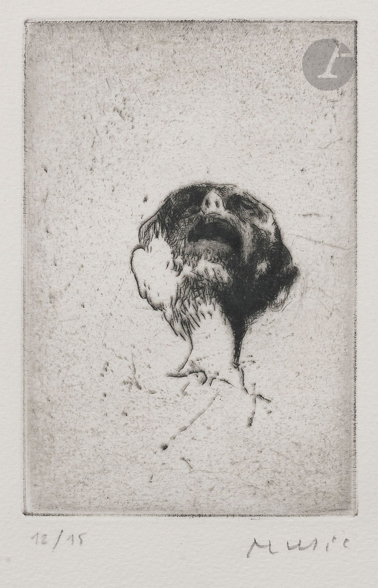 Zoran Mušič (italo-slovène, 1909-2005)
Illustration pour Y. Peyré, Tacite reconduction de soi, Châteauroux, L’Ire des Vents, 1986. Eau-forte. 95 x 143. Frélaut 375. Très belle épreuve sur vélin crème, numérotée et signée au crayon. Belles marges. Tirage à 35 épreuves (malgré les 70 annoncées par Frélaut). Sous verre.
