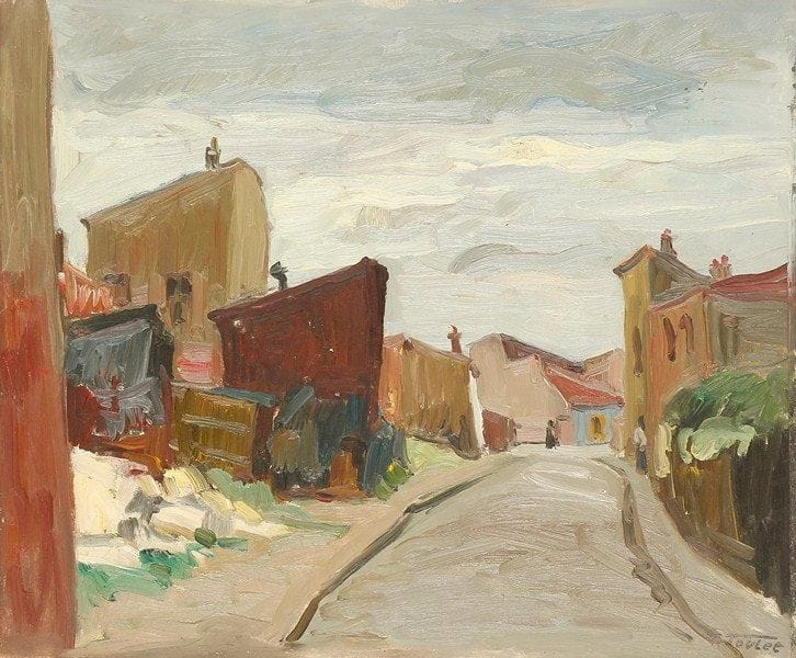 Louis-Edouard TOULET (1892-1967)
Rue en banlieu Huile sur panneau Porte le cachet de la signature en bas à droite. 38 x 46 cm