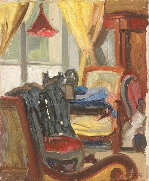 Louis-Edouard TOULET (1892-1967)
Intérieur aux rideaux jaune Huile sur carton Porte le cachet de la signature en bas à droite. 46 x 38 cm (manques)