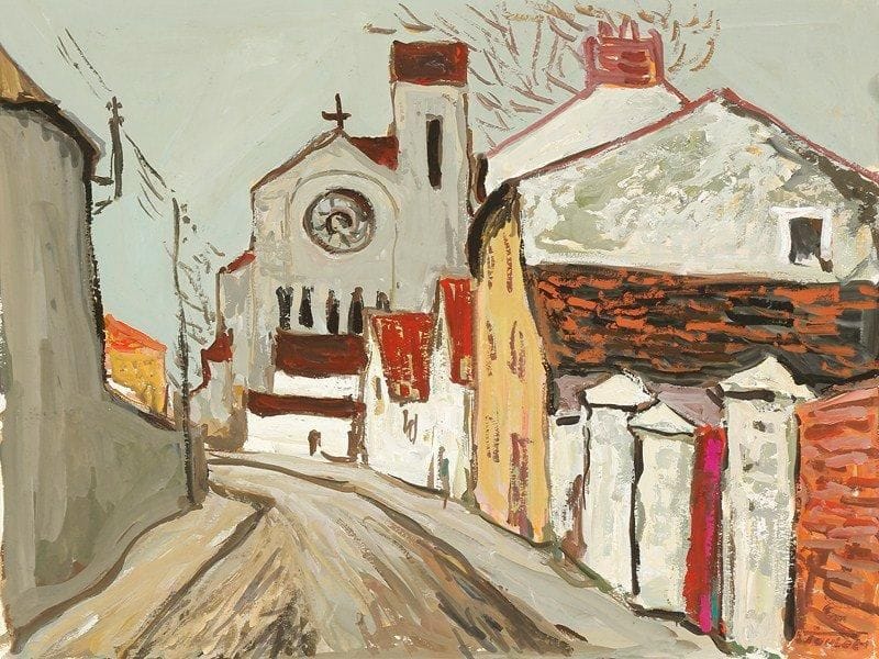 Louis-Edouard TOULET (1892-1967)
Rue de l'église en automne Gouache Porte le cachet de la signature en bas à droite. 37 x 49 cm