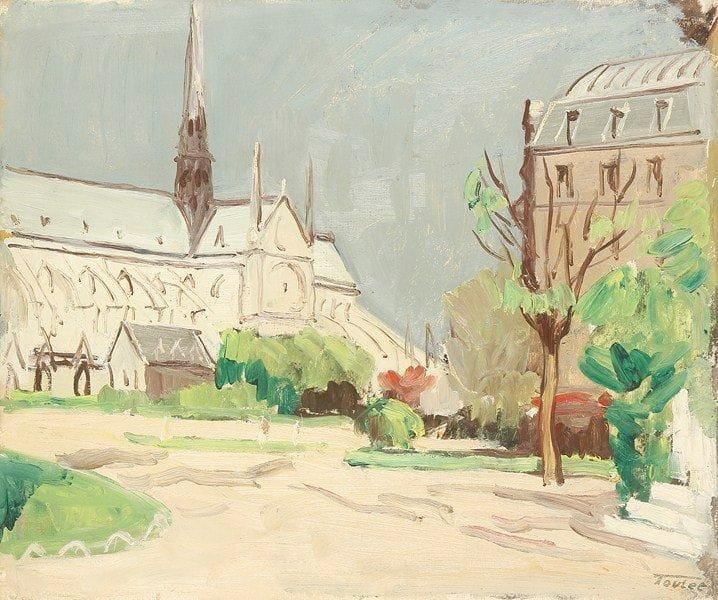 Louis-Edouard TOULET (1892-1967)
Paris, Notre-Dame vue du square Jean XXIII Huile sur isorel Porte le cachet de la signature en bas à droite. 38 x 46 cm
