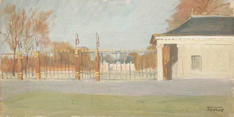 Louis-Edouard TOULET (1892-1967)
L'entrée du château Huile sur panneau Porte le cachet de la signature en bas à droite. 23 x 46 cm