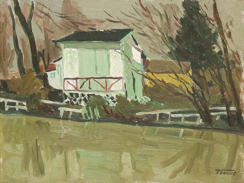 Louis-Edouard TOULET (1892-1967)
Baraque au bord de l'eau Huile sur panneau Porte le cachet de la signature en bas à droite. 29 x 38 cm