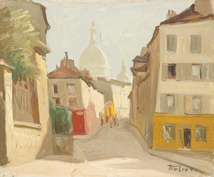Louis-Edouard TOULET (1892-1967)
Paris, rue à Montmartre, 1950 Huile sur panneau Signée et datée en bas à droite. 38 x 46 cm