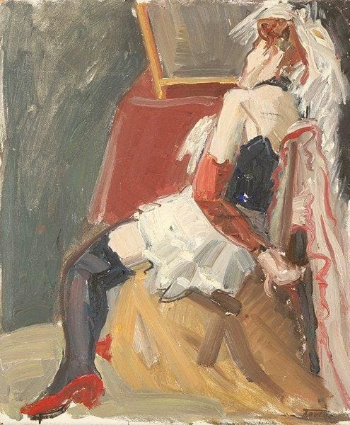 Louis-Edouard TOULET (1892-1967)
Fille de joie de dos Huile sur carton Porte le cachet de la signature en bas à droite. 46 x 38 cm (petits manques)