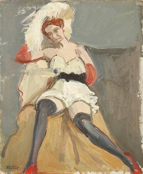 Louis-Edouard TOULET (1892-1967)
Fille de joie assise Huile sur carton Porte le cachet de la signature en bas à droite. 46 x 38 cm