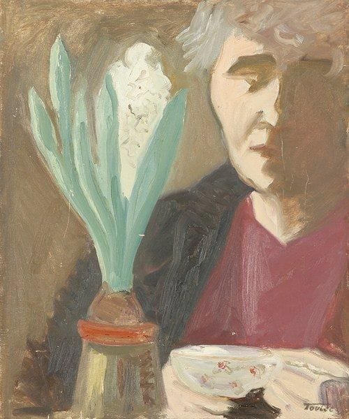 Louis-Edouard TOULET (1892-1967)
Femme à la fleur Huile sur panneau Porte le cachet de la signature en bas à droite. 46 x 38 cm