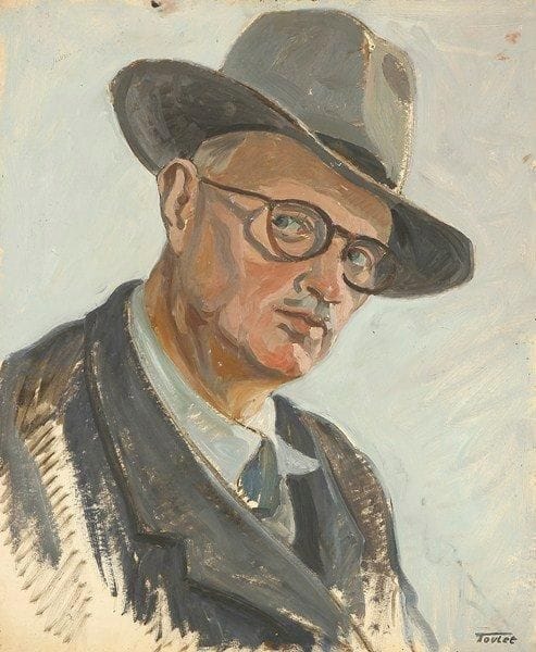 Louis-Edouard TOULET (1892-1967)
Autoportrait au chapeau Huile sur papier contrecollé sur panneau Porte le cachet de la signature en bas à droite. 55 x 46 cm