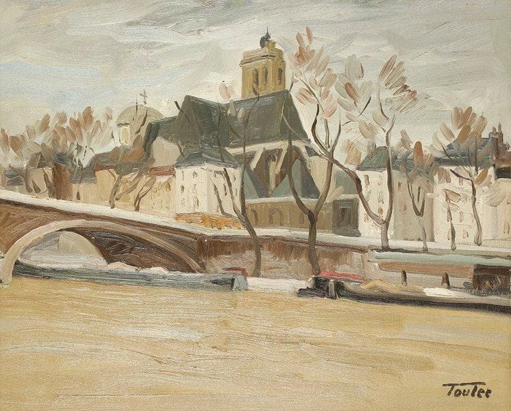 Louis-Edouard TOULET (1892-1967)
Paris, péniche sur la Seine Huile sur panneau Signée en bas à droite. 47 x 58 cm