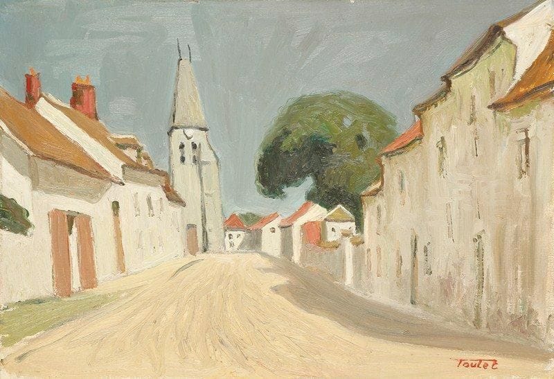 Louis-Edouard TOULET (1892-1967)
La rue principale Huile sur toile Signée en bas à droite. 38 x 55 cm