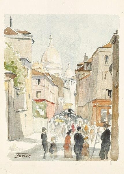 Louis-Edouard TOULET (1892-1967)
Paris, la rue Norvins à Montmartre Aquarelle Porte le cachet de la signature en bas à droite. 48 x 31 cm (déchirure)