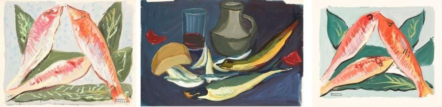 Louis-Edouard TOULET (1892-1967)
Natures mortes aux poissons (3) Gouache Porte le cachet de la signature en bas à droite. Formats divers