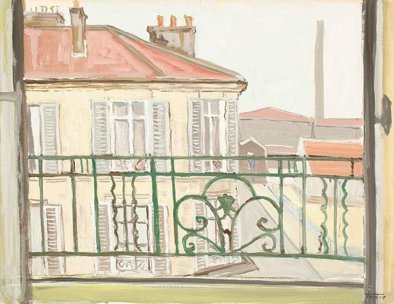 Louis-Edouard TOULET (1892-1967)
Alforville vue de la fenêtre Gouache Porte le cachet de la signature en bas à droite. 50 x 65 cm