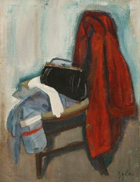 Lucien COLAS (1919-2008)
Nature morte à la chaise, 1958 Huile sur toile. Signée et datée en bas à droite. Signée et datée au dos. Non montée. H:61 x L: 46 cm