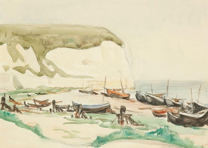 Louis-Edouard TOULET (1892-1967)
Port de pêche en Normandie Aquarelle Porte le cachet de la signature en bas à droite. 35 x 49,5 cm