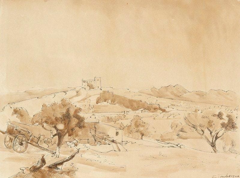 Louis-Edouard TOULET (1892-1967)
Vaison la Romaine, 1946 Encre et lavis d'encre Signée et datée en bas à droite. Signée et titrée au dos. 37 x 49,5 cm