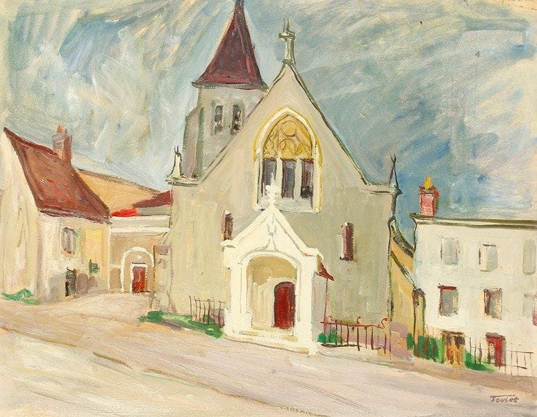 Louis-Edouard TOULET (1892-1967)
L'église Huile sur papier Signée en bas à droite. 48 x 62 cm
