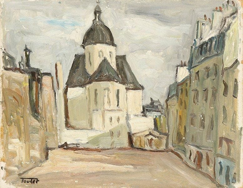 Louis-Edouard TOULET (1892-1967)
Place de l'église Huile sur carton Signée en bas à gauche. 27 x 35 cm