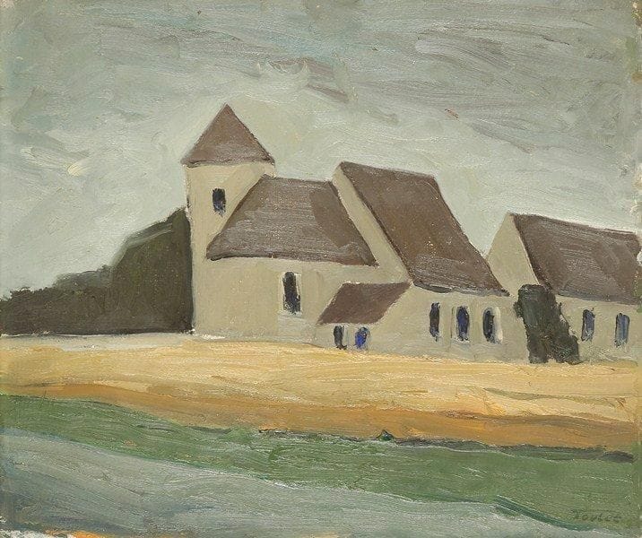 Louis-Edouard TOULET (1892-1967)
L'église de campagne Huile sur carton Porte le cachet de la signature en bas à droite. 37 x 44 cm