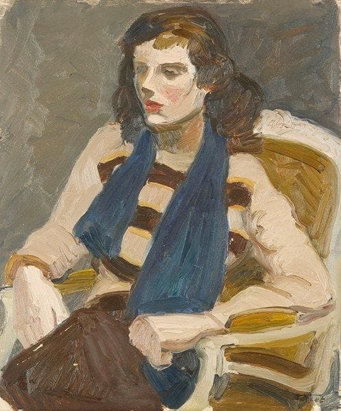 Louis-Edouard TOULET (1892-1967)
Femme assise à l'écharpe bleue Huile sur panneau Porte le cachet de la signature en bas à droite. 46 x 38 cm