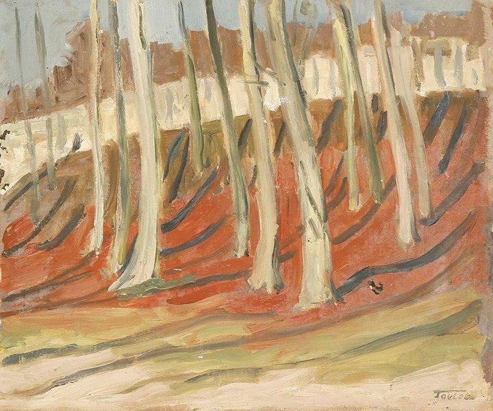Louis-Edouard TOULET (1892-1967)
Village en bordure de forêt Huile sur carton Porte le cachet de la signature en bas à droite. 38 x 46 cm
