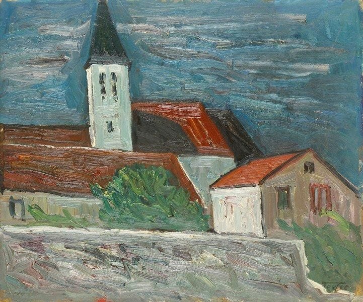 Louis-Edouard TOULET (1892-1967)
Village au crépuscule Huile sur isorel Porte le cachet de la signature en bas à droite. 38 x 46 cm