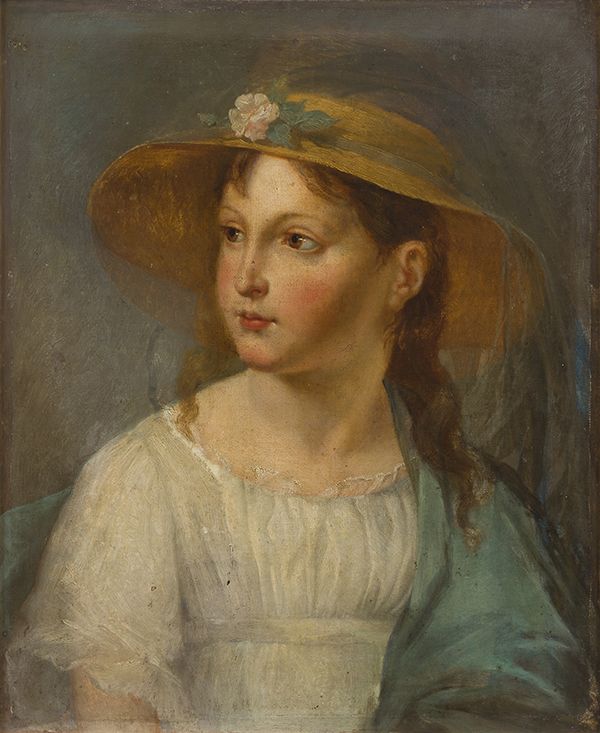 École FRANÇAISE vers 1840
Portrait d’une jeune fille au chapeau
Toile
49 x 40 cm
(Restaurations)