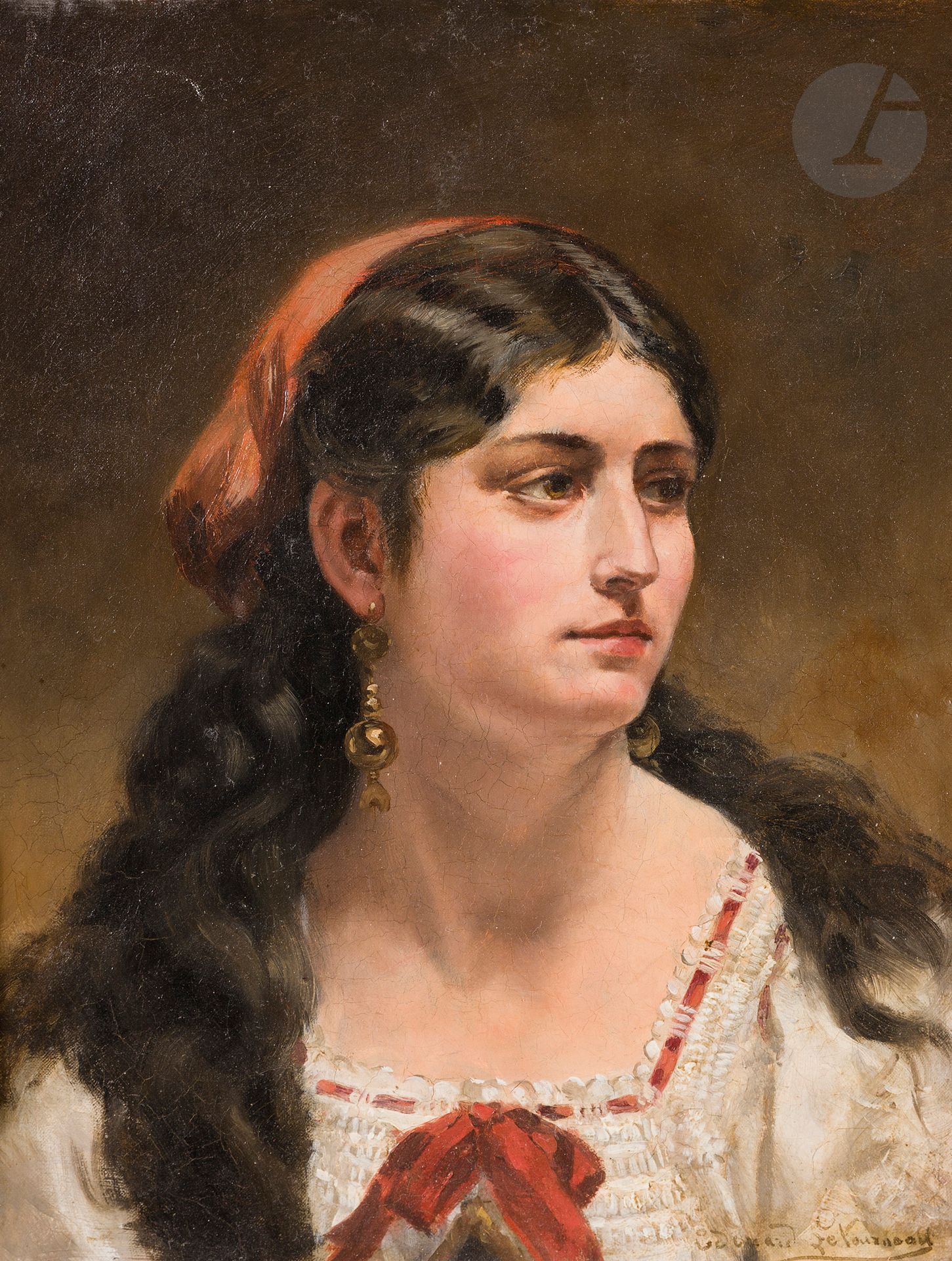 Édouard LETOURNEAU (1851-1907) 
Young woman with a red bow
Canvas
Signed and dated "82" lower right
32,5 x 24 cm