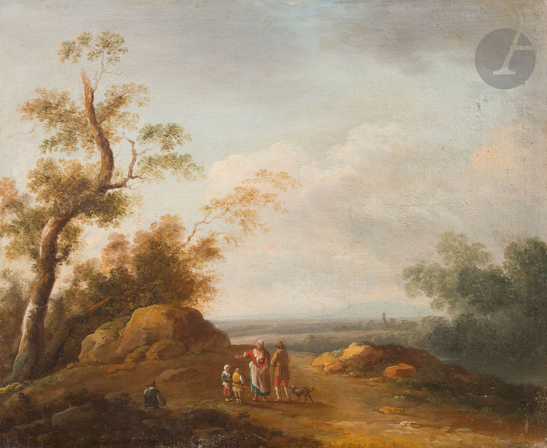 FLEMISH school around 1770
Peasants on a mound
Canvas
38 x 46 cm
(Restoration)