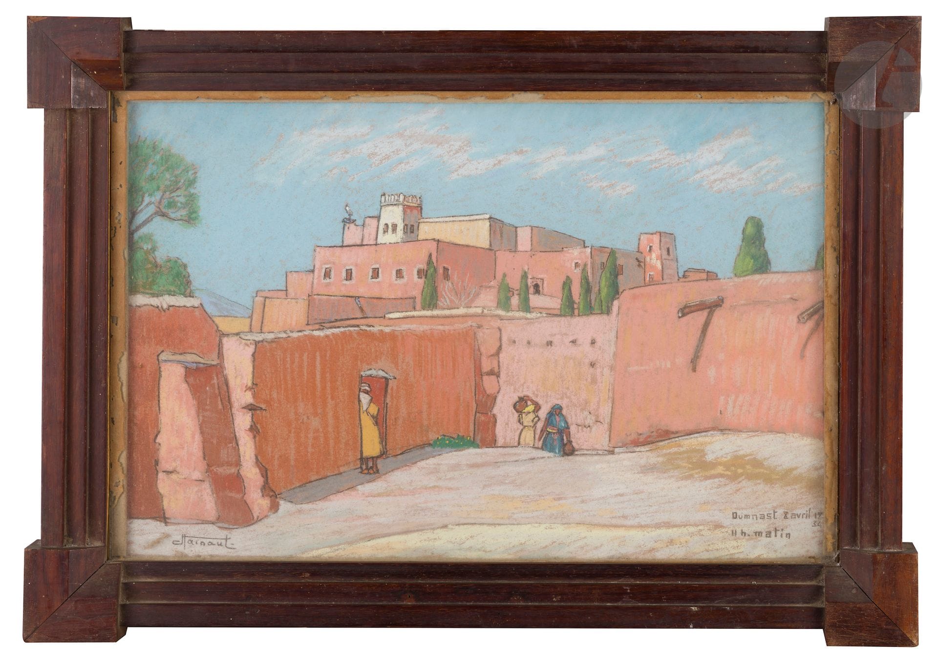 Jean HAINAUT (1894-1959)
La casbah d’Oumnast, 1934
Pastel. 
Signé en bas à gauche. 
Daté et situé Oumnast en bas à droite. 
30 x 45,5 cm
