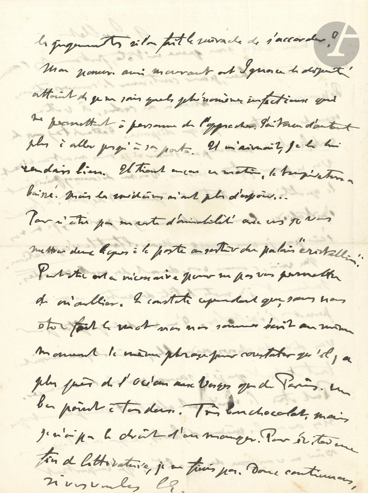 Georges CLEMENCEAU (1841-1929). L.A.S. "Cl.", July 9 [1924]; 2 pages in-4.

Clemenceau is on vacation. He sends his correspondent "a good letter without head or tail", to continue their conversation, in which the latter will discover "the quality that I mainly lack: epistolary fervor. As they say in Parisian slang, I don't write to you, I talk to you"... He waits for "the doctor's certificate to know if I am dead or alive. [...] My poor dying friend is Ignatius the deputy, suffering from I don't know what infectious phenomena that don't allow anyone to approach him. I was all the more anxious to go to his door. He loved me, and I loved him back"... He is happy to note that they wrote to each other at the same time to say the same thing, "to note that there is more close to the Ocean in the Vosges than in Paris. A good point to both of them. Very good chocolate, but I'm not allowed to eat it. To avoid a literary end, I don't finish. So let's go on, if you want"... [The deputy of the Seine Édouard Ignace died on July 23, 1924].