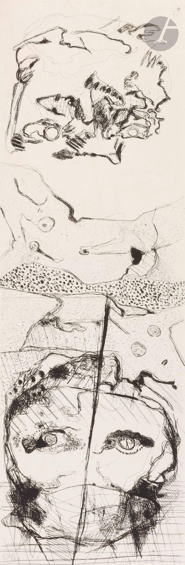 BUTOR, Michel (1926-2016).
La Banlieue de l’aube à l’aurore.
[Montpellier] : Fata Morgana, [1968]. — In-8 oblong, en feuilles, couverture rempliée, emboîtage en toile grise de l’éditeur.
Édition originale de ces poèmes écrits en 1948, illustrée de compositions en noir dans le texte et à pleine page de Bernard Dufour.
Tirage à 810 exemplaires plus quelques exemplaires hors commerce, signés par l’auteur et l’artiste à la justification. Celui-ci est l’un des 60 premiers sur vélin d’Arches (n° 57), enrichi d’une eau-forte signée de l’artiste sur le même papier et de la même gravure imprimée sur soie bleue, également signée par Dufour.
Rousseurs à la couverture.
On joint :
- ALBÉRÈS. Michel Butor. Paris. Éditions Universitaires. [1964]. — In-16, broché.
E.O. Envoi de Michel Butor : « pour Monsieur Lhoste // Michel Butor // Nogent sur Marne // le 5 mai 1968. »