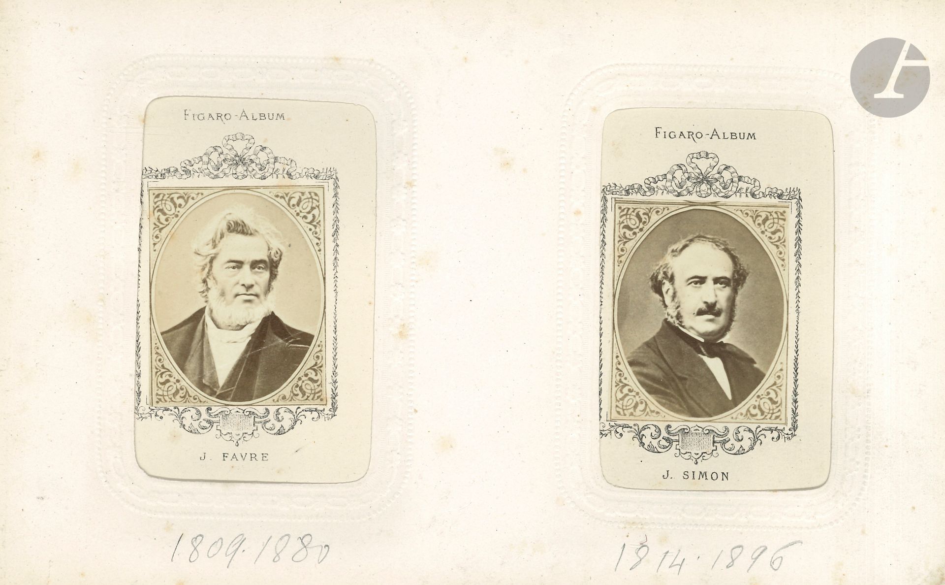 PHOTOGRAPHIES. 2 albums de photographies, Figaro-Album ; albums oblong in-8, reliures usagées (dos manquants), photographies format carte de visite.

Chaque album contient 100 photographies environ de personnalités du monde politique, littéraire, artistique, musical ou théâtral.

On joint un Baedeker du Sud-Ouest de la France.