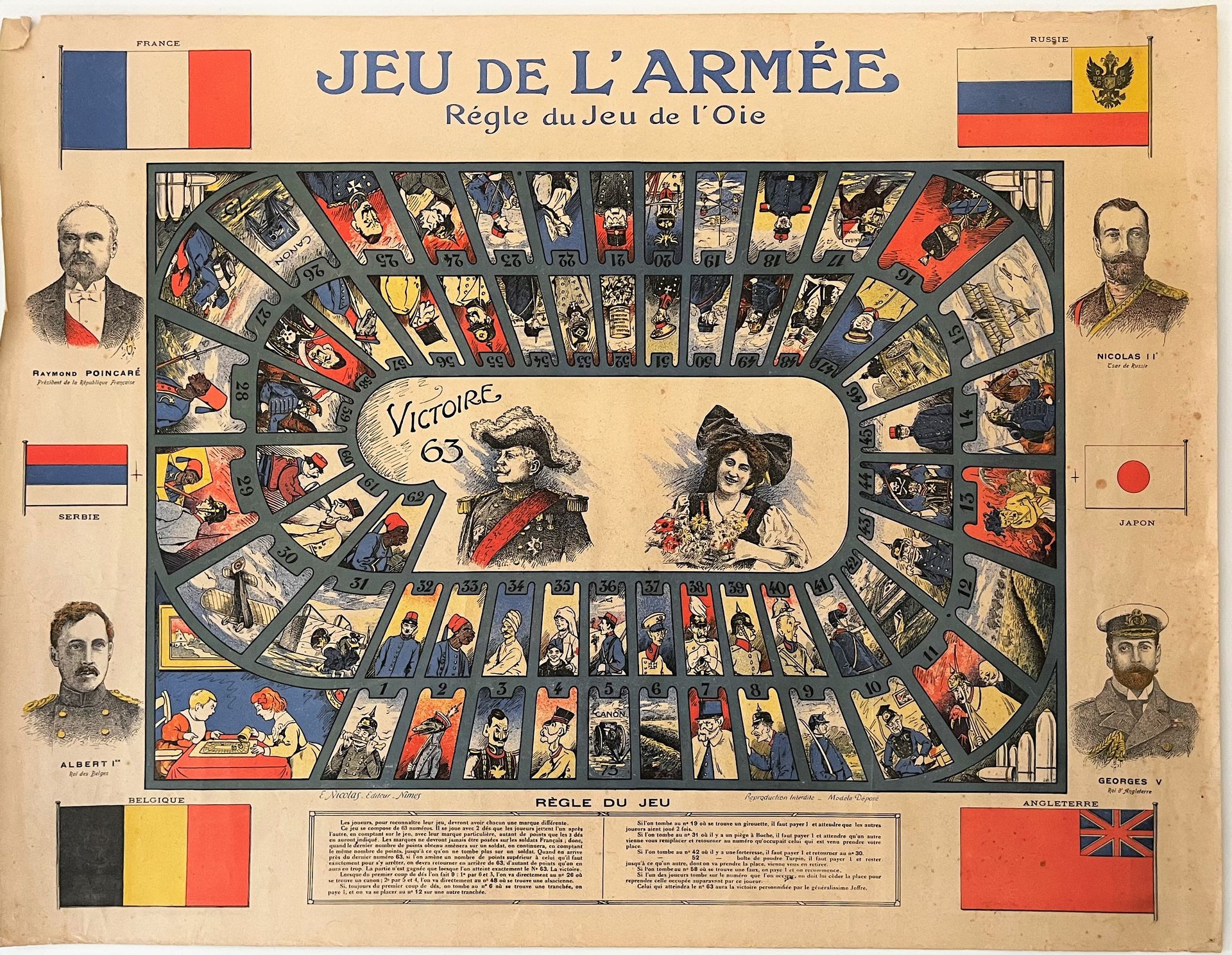 "Mother's Day, May 25, 1941.
Color poster. Printed by Bedos et Cie.
Enclosed:
"Jeu de l'armée, rules du jeu de l'oie".