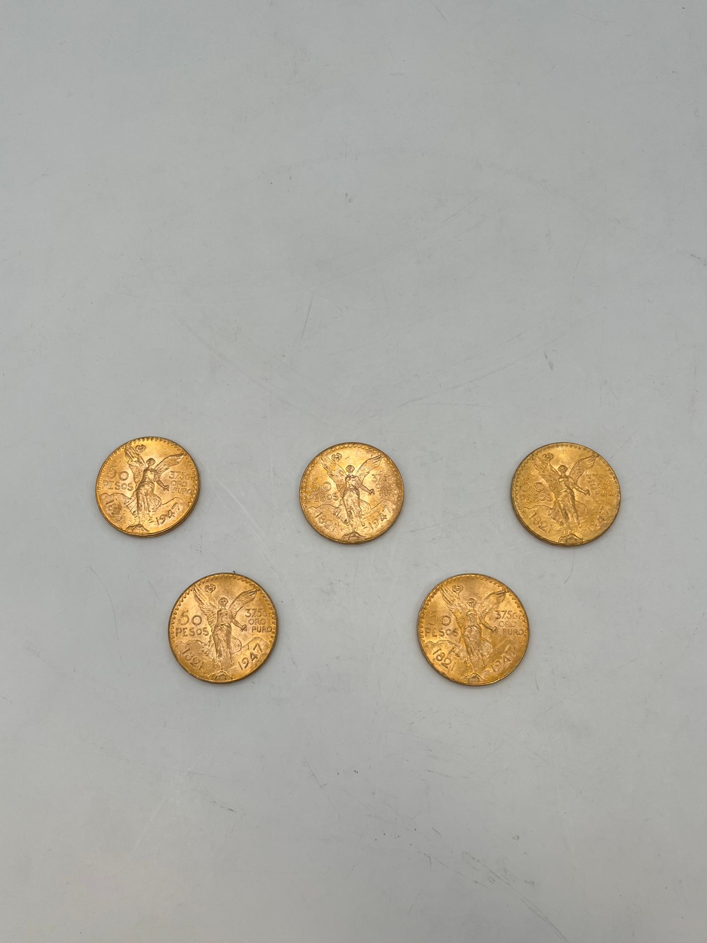5 pièces de 50 Pesos en or.

Frais acheteur pièces et lots en or : 9,6% TTC -  8% HT 