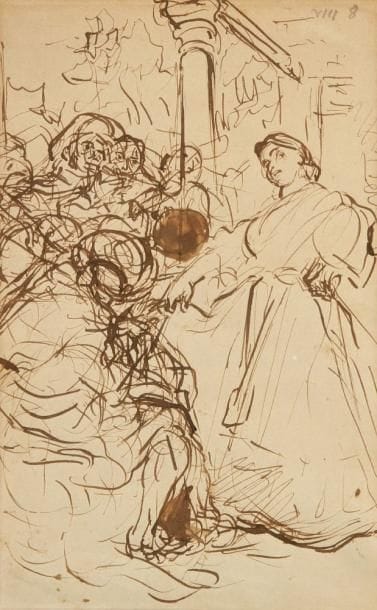 Alfred DEHODENCQ (1822 - 1882)
Espagne, étude de personnages. Dessin à l'encre. (Pliures). Provenance: ancienne collection Popoff. 21. 5 x 13. 5 cm