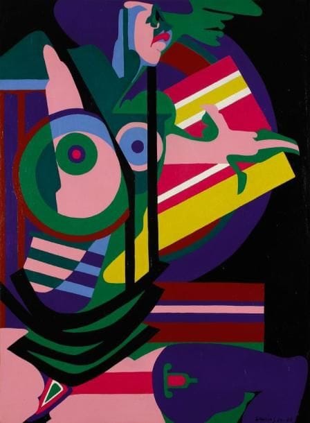 Femme assise, 1980. Acrylique sur toile. Signée et datée en bas à droite. 80 x 60 cm
