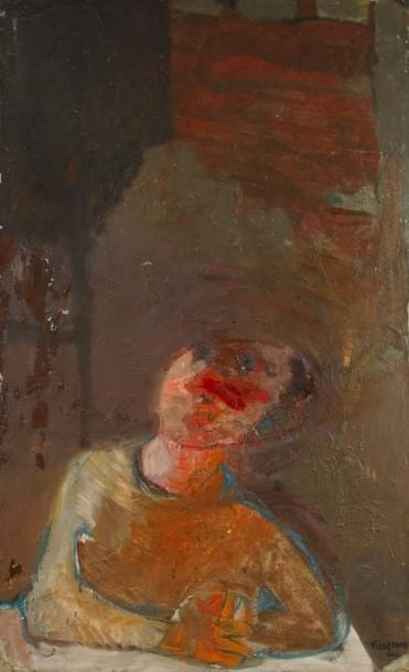 Gérard TISSERAND (1934 - 2010)
Le Rêveur, 1960. Huile sur toile. Signée et datée en bas à droite. (Accidents). 146 x 89 cm