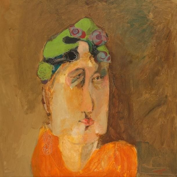 Gérard TISSERAND (1934 - 2010)
Femme aux bigoudis, 1962. Huile sur toile. Signée et datée en bas à droite. 80 x 80 cm
