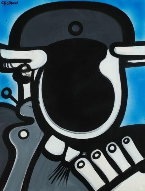 John CHRISTOFOROU [franco - grec].(né en 1921)
L'Homme dans le néant, II, 1978. Gouache. Signée en haut à gauche. Titrée et datée au dos. 65 x 50 cm