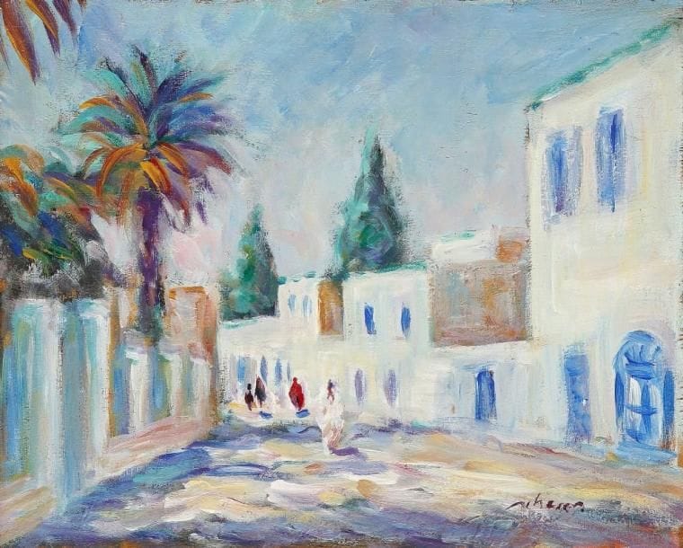 Eddine - Sahraoui SHEMS [tunisien] (né en 1948)
Sidi Ben Said, Tunisie. Huile sur panneau. Signée en bas à droite. 22 x 27 cm